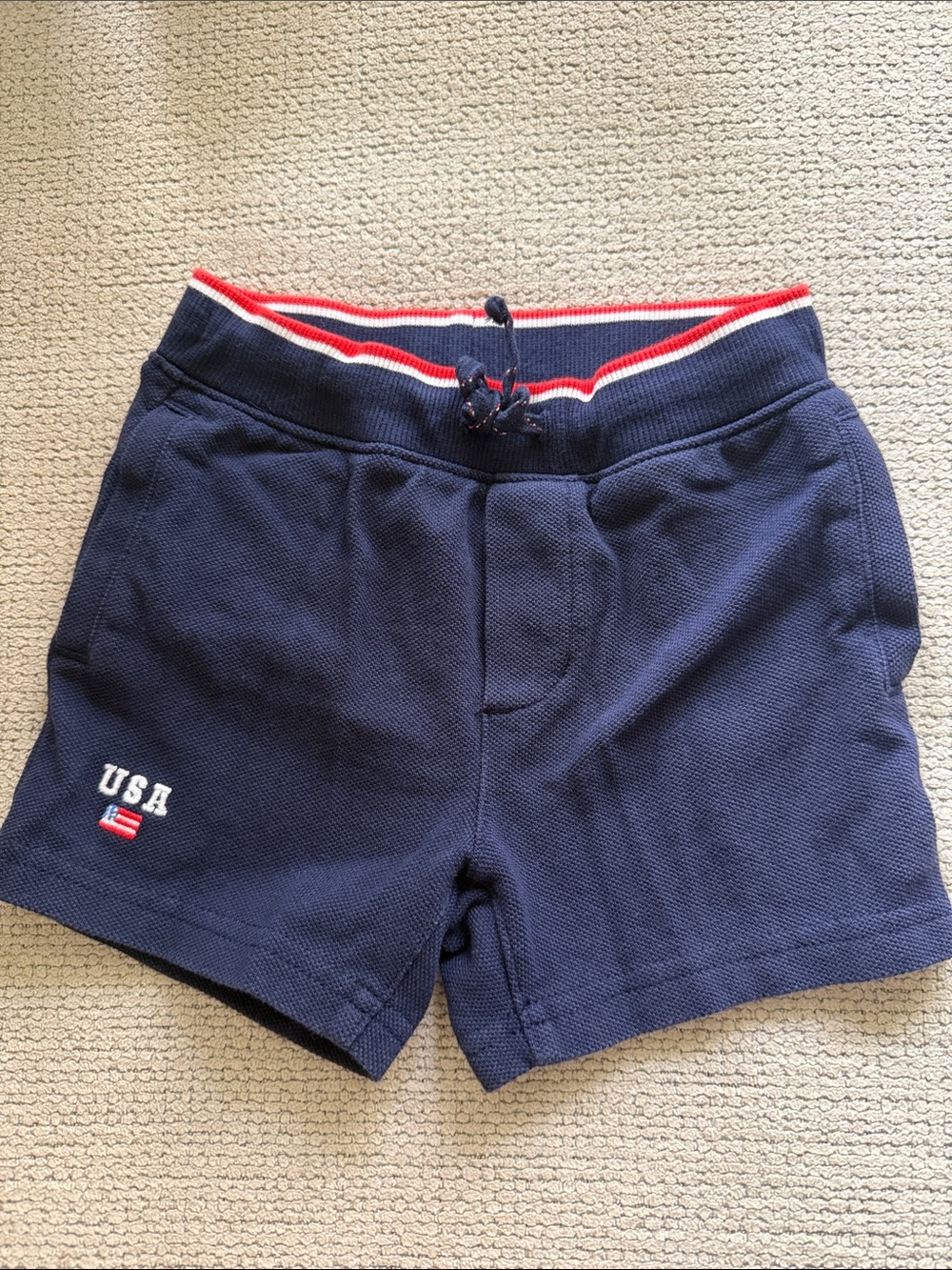 Janie and Jack Navy Shorts with Red & White Waistband Trim
